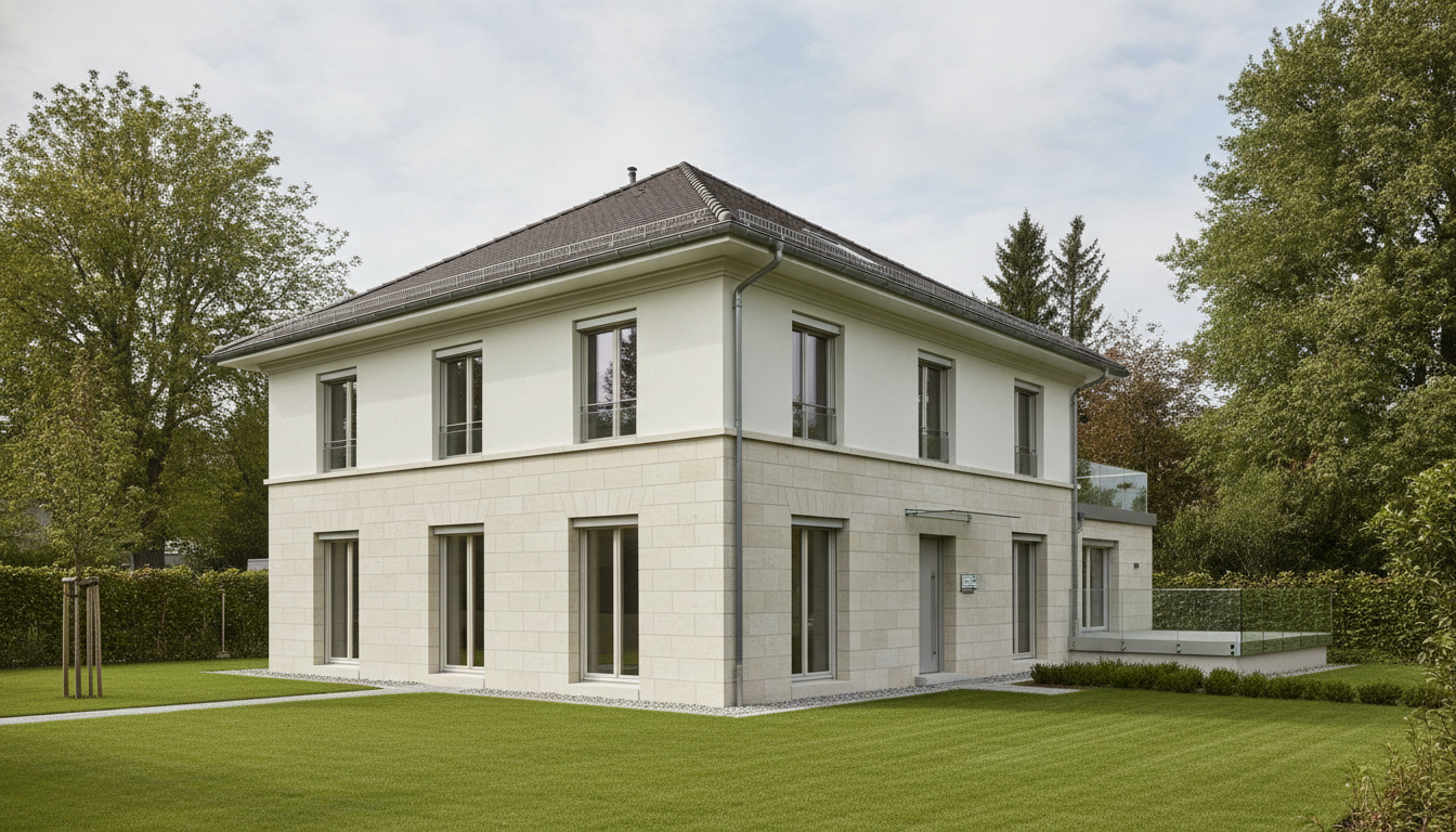 Haus mit Naturstein und Putz